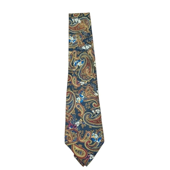 Vintage The Disney Store Mickey Donald Goofy Pluto Paisley Novelty Silk Necktie - Picture 2 of 8